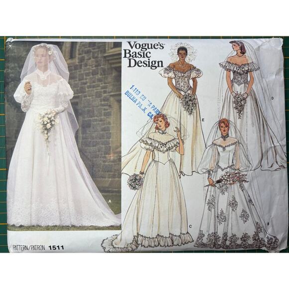 Vogue Other - Vogue Misses 1511 Vintage Bridal Gown 5 Styles Sz 12 1985 Dress, Petticoat Uncut